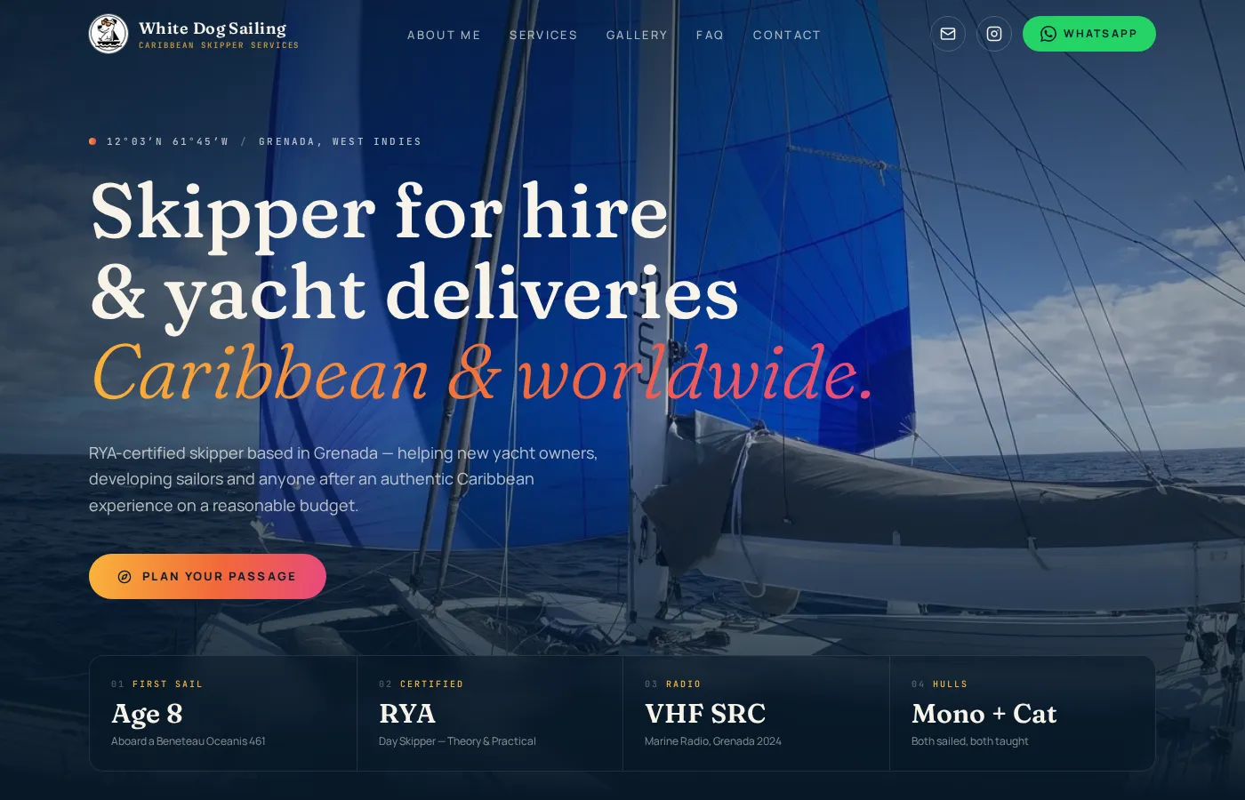 White Dog Sailing website homepage
